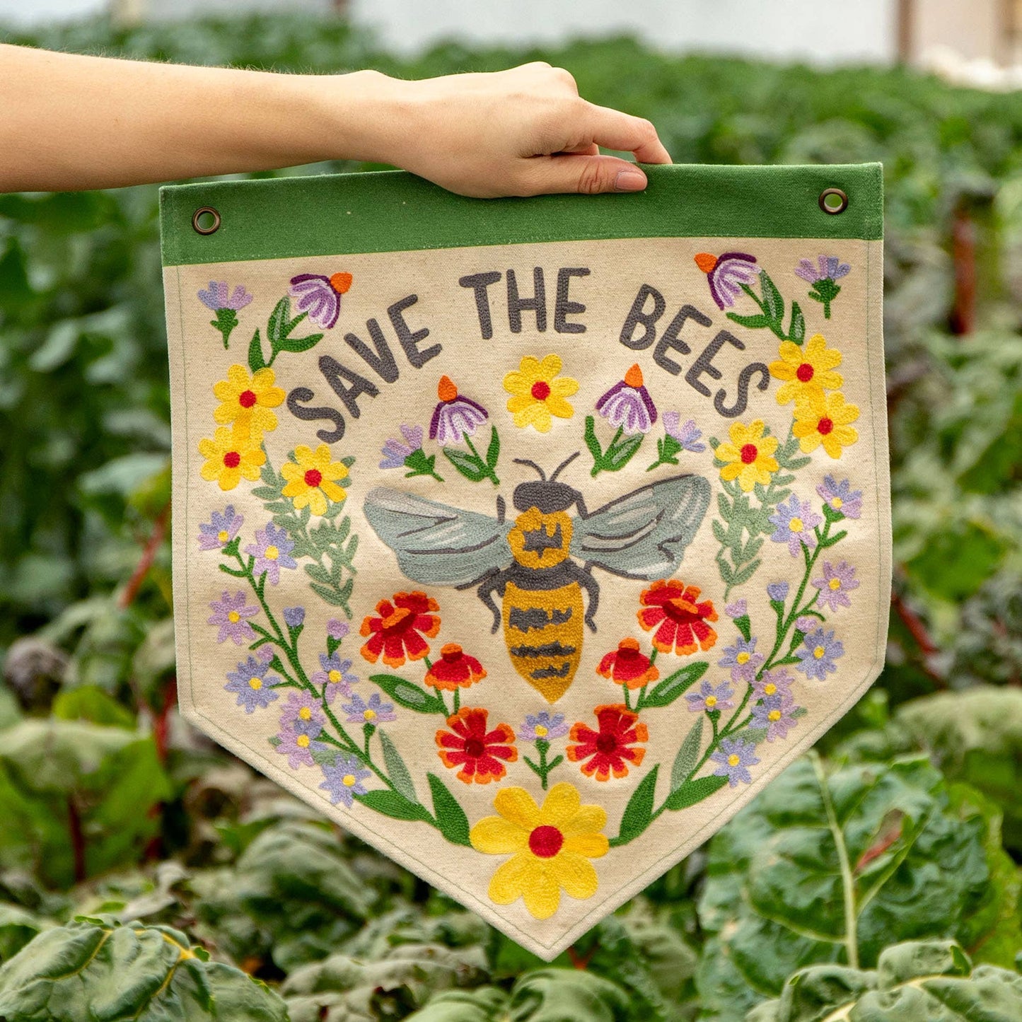 Save The Bees Embroidered Banner