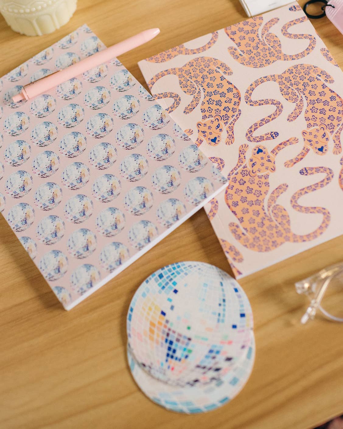 Rainbow Disco Ball Reusable Chipboard Coasters - Set of Four