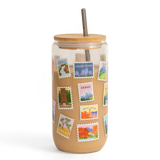 National Parks Postage Stamps Glass Can