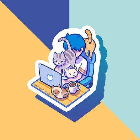 Working from Home with Cats Sticker